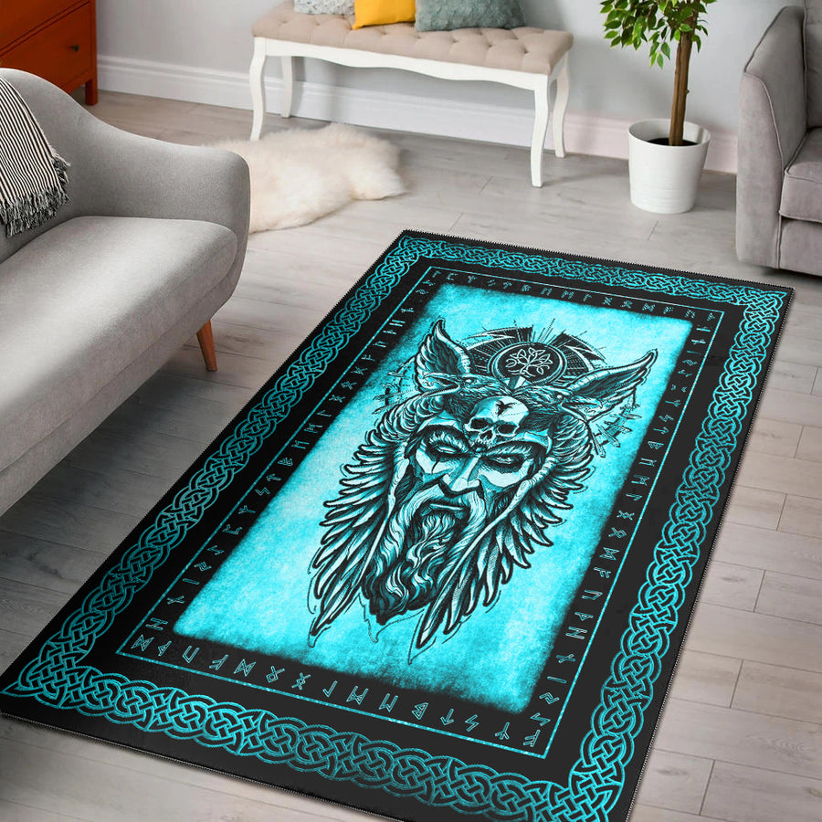 Tspinners Area Rug - Odin Guninn and Muninn Cyan Area Rug A35