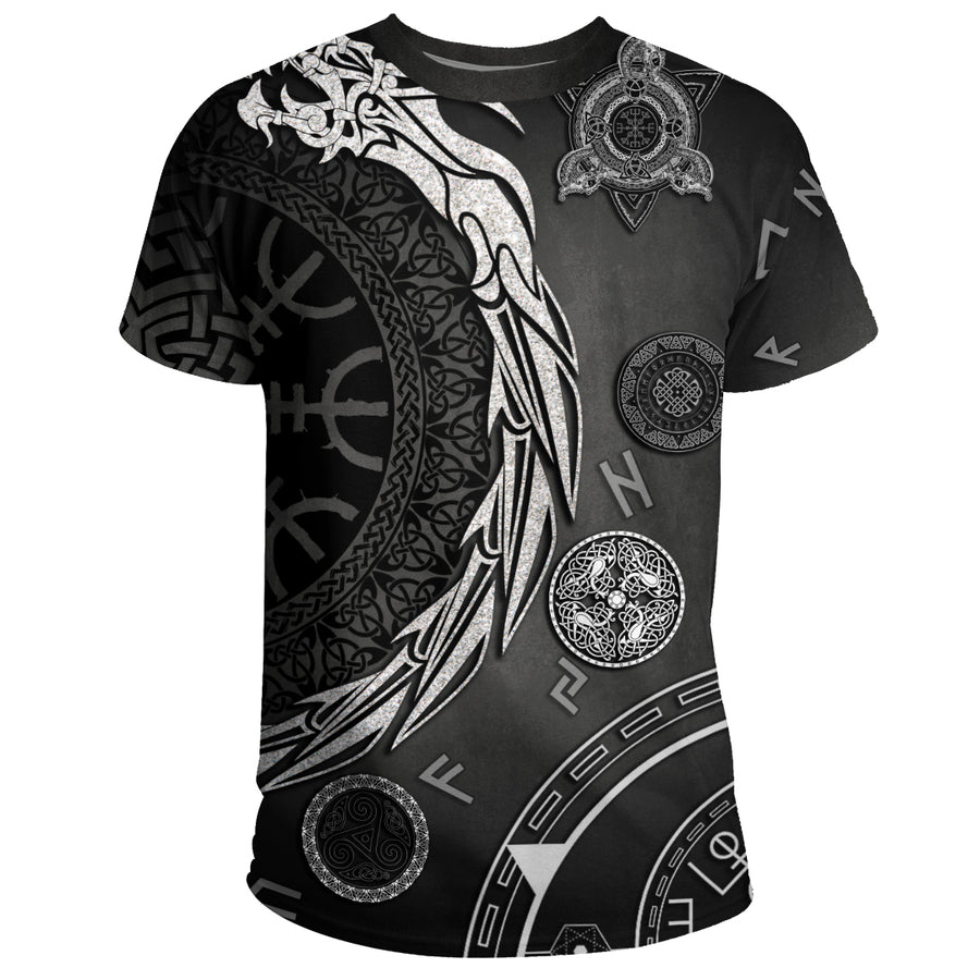 Tspinners - Platinum Dragon Helm of Awe Rune Symbol Viking T-Shirt A35
