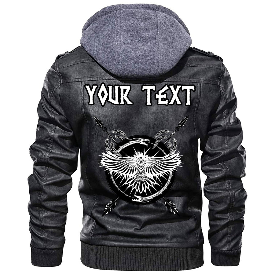 (Custom) Tspinners - Raven With Open Wings Against Sacred Sign Of Vikings Leather Jacket A35