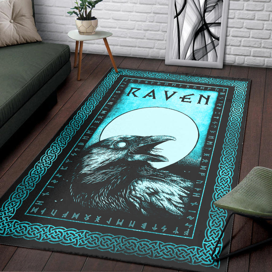 Tspinners Area Rug - Raven and Moon Cyan Area Rug A35