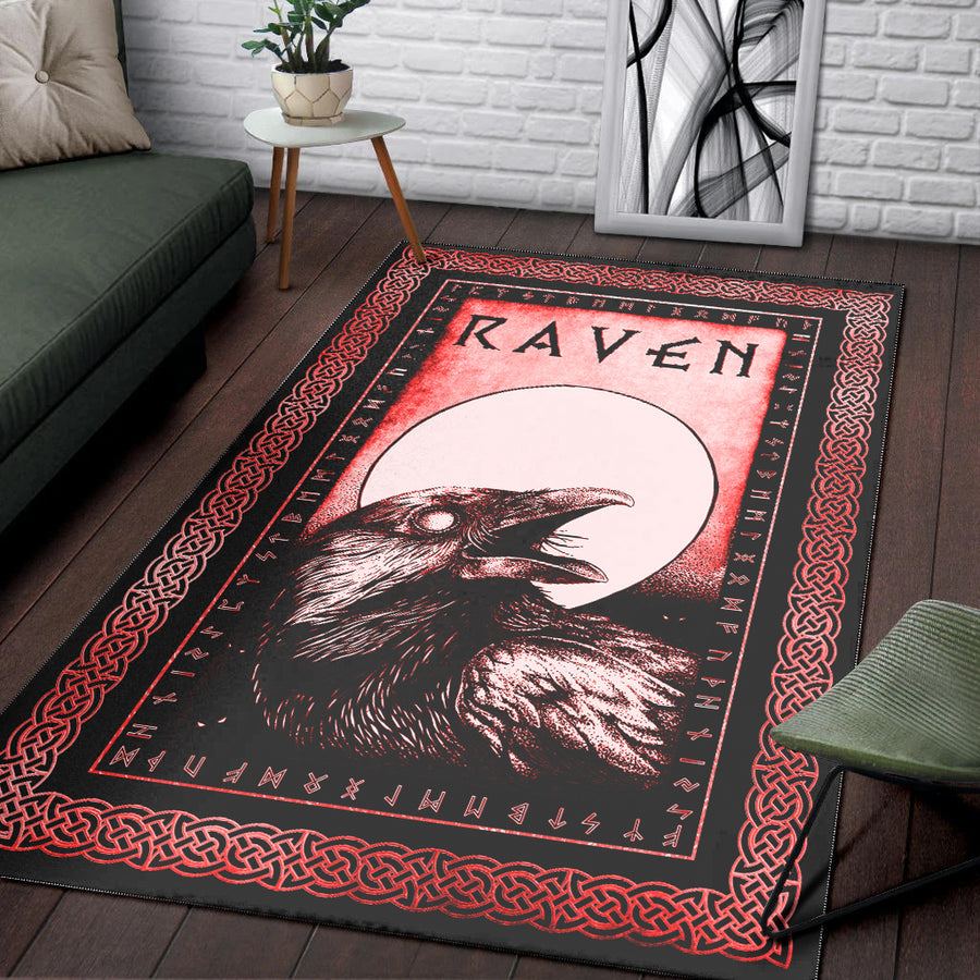 Tspinners Area Rug - Raven and Moon Red Area Rug A35