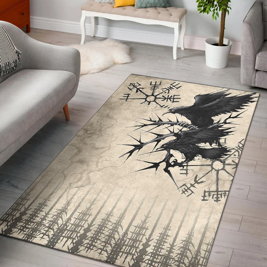 Tspinners Area Rug - Raven and Vegvisir Vintage Style Area Rug A94