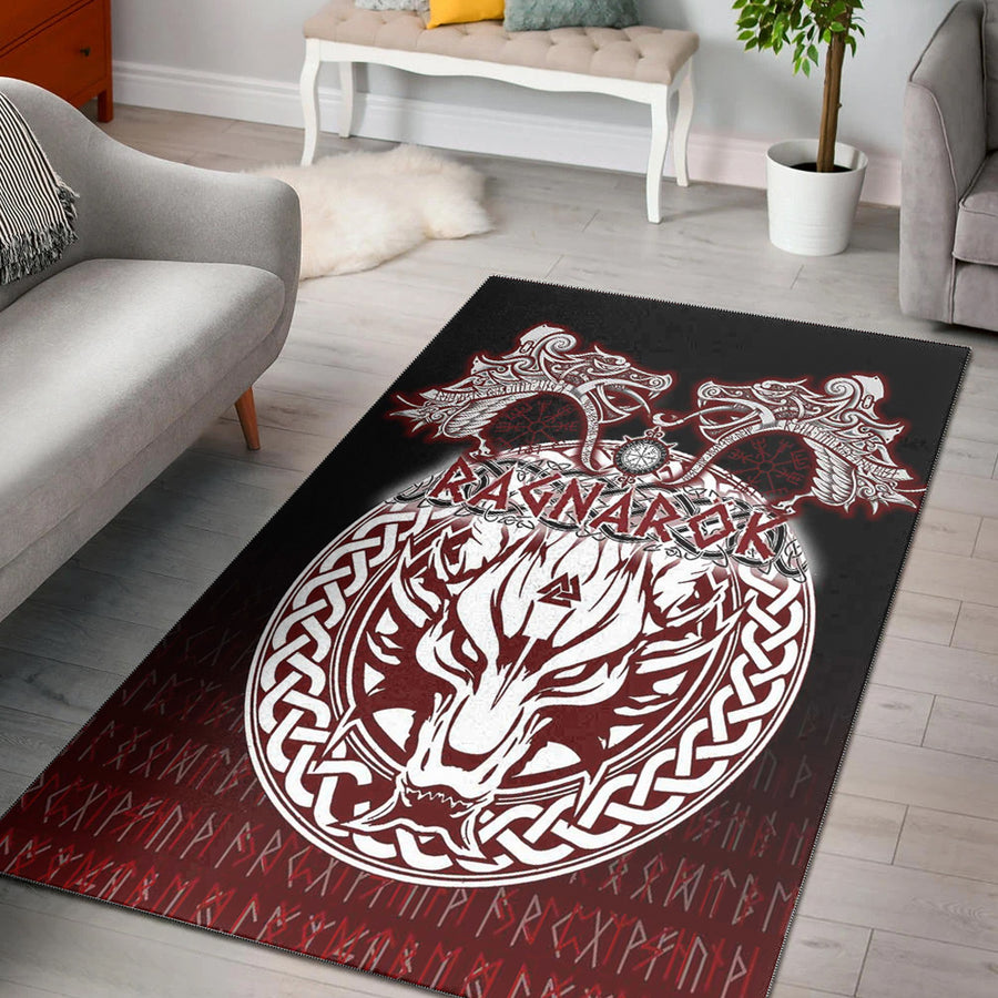 Tspinners Area Rug - Ragnarok Fenrir,Valknut and Vegvisir Area Rug A35