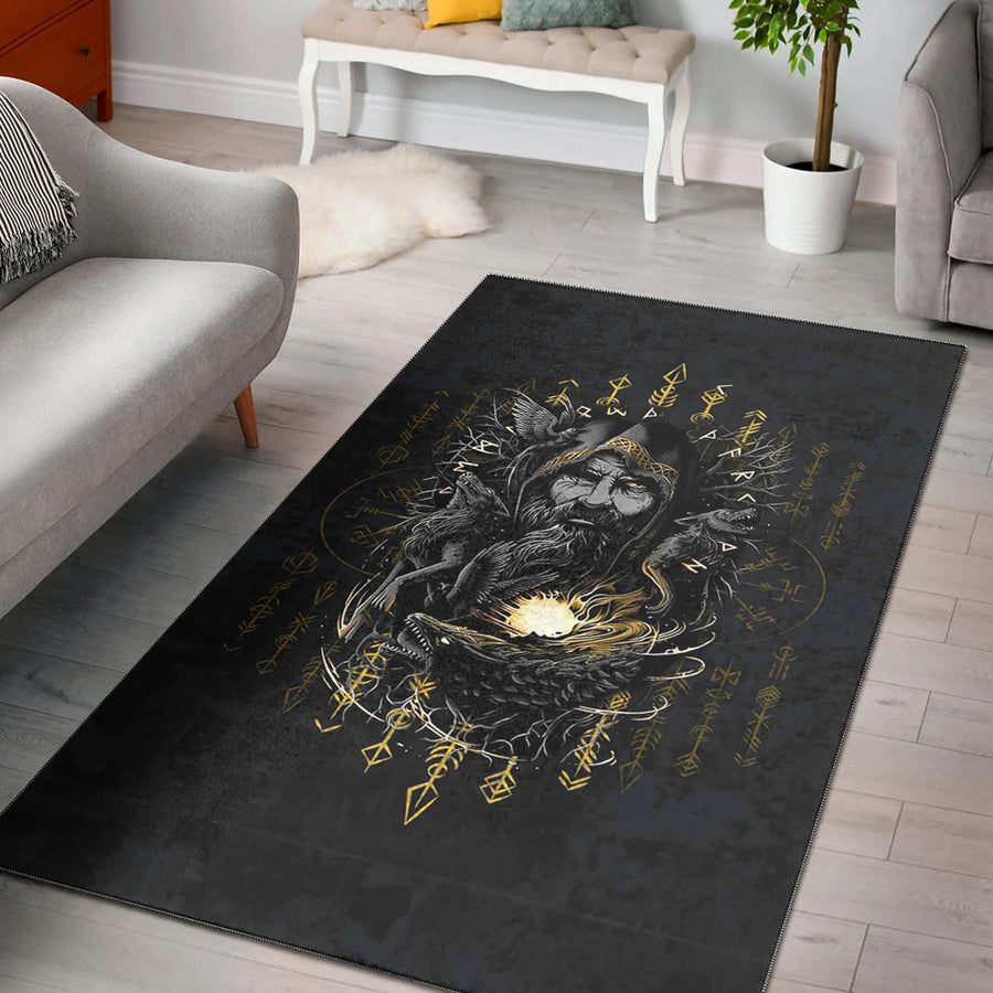 Tspinners Area Rug - Odin Geri and Freki Rune Style Area Rug A35