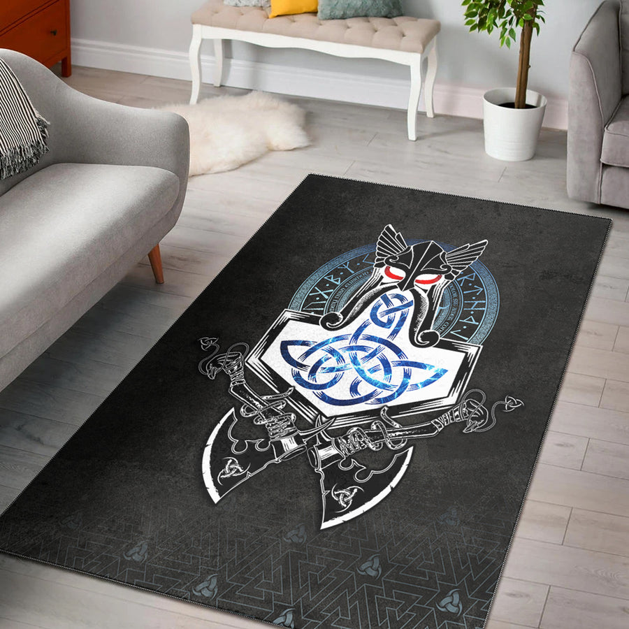 Tspinners Area Rug - Mjolnir Thor Rune Valknut Area Rug A35