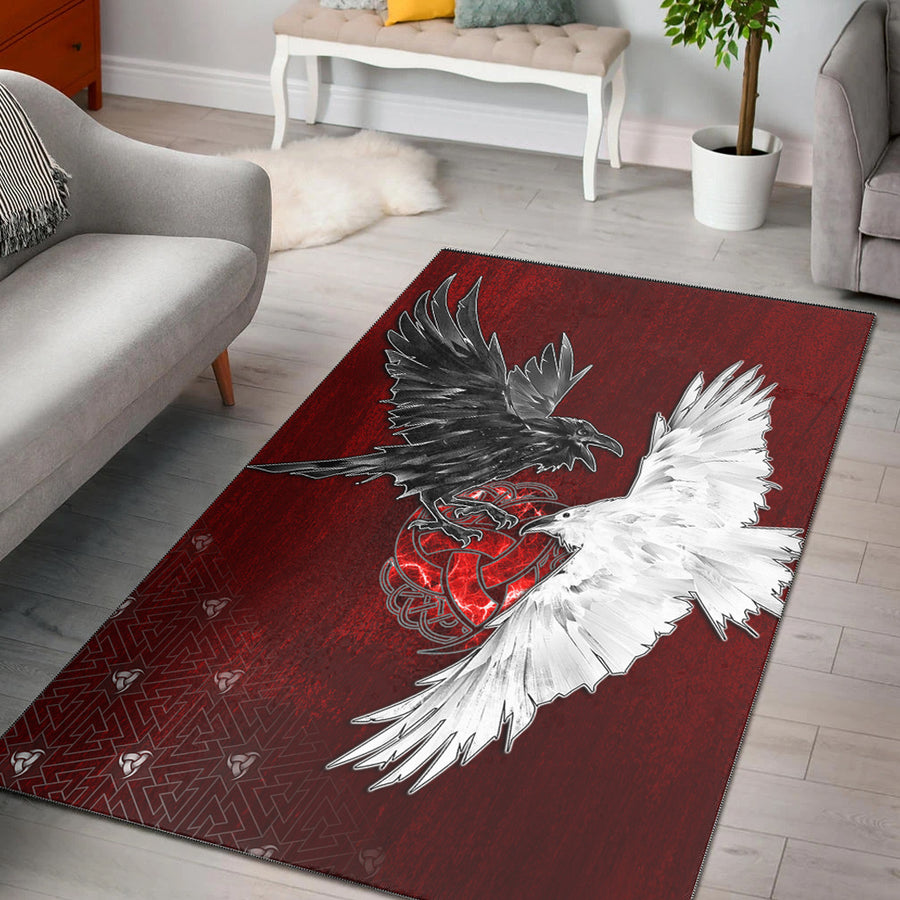 Tspinners Area Rug - Hugin and Munin Triple Horns of Odin Area Rug A35