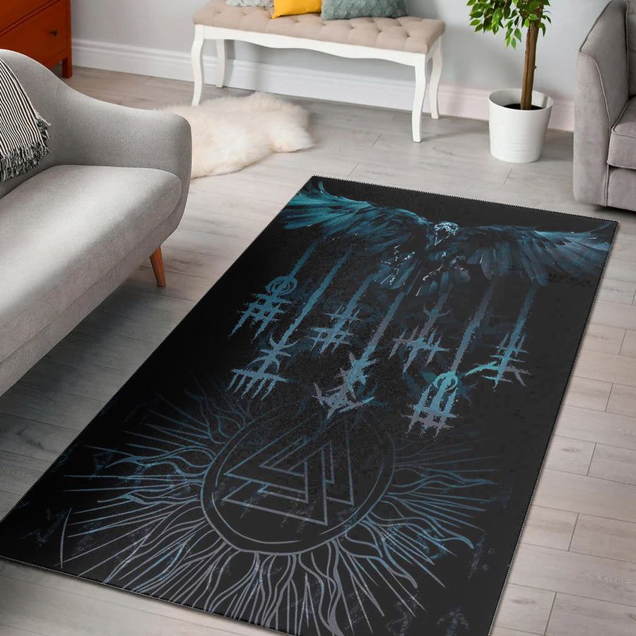 Tspinners Area Rug - Raven and Valknut Cyan Style Area Rug A94