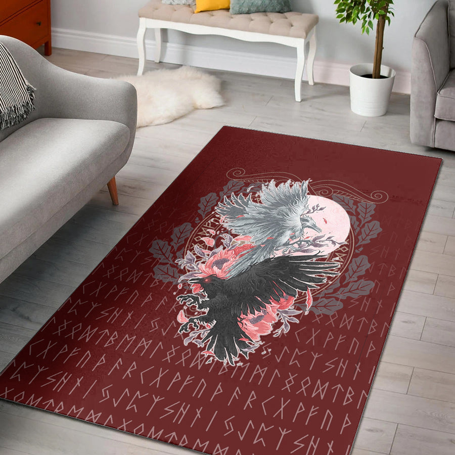 Tspinners Area Rug - Raven Black and White Red Yggdrasil HS Area Rug A35