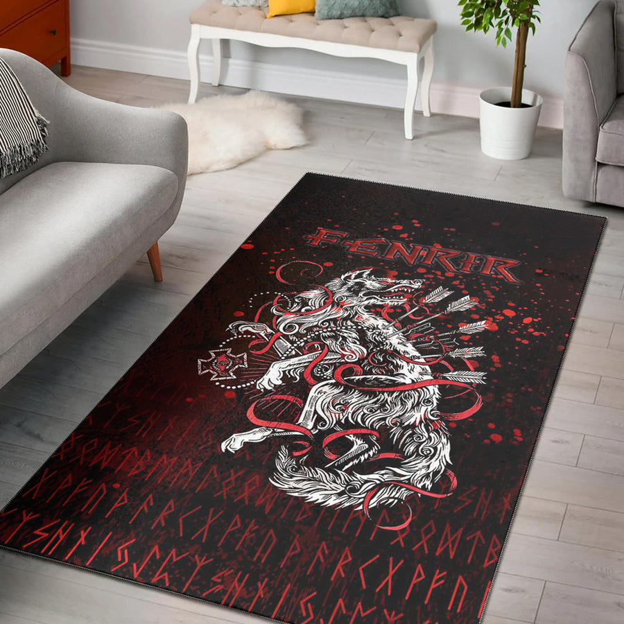 Tspinners Area Rug - Fenrir and Arrow on Blood Background Area Rug A35