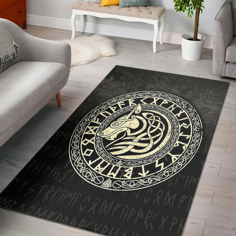 Tspinners Area Rug - Viking Wolf - Gold Version Area Rug A7