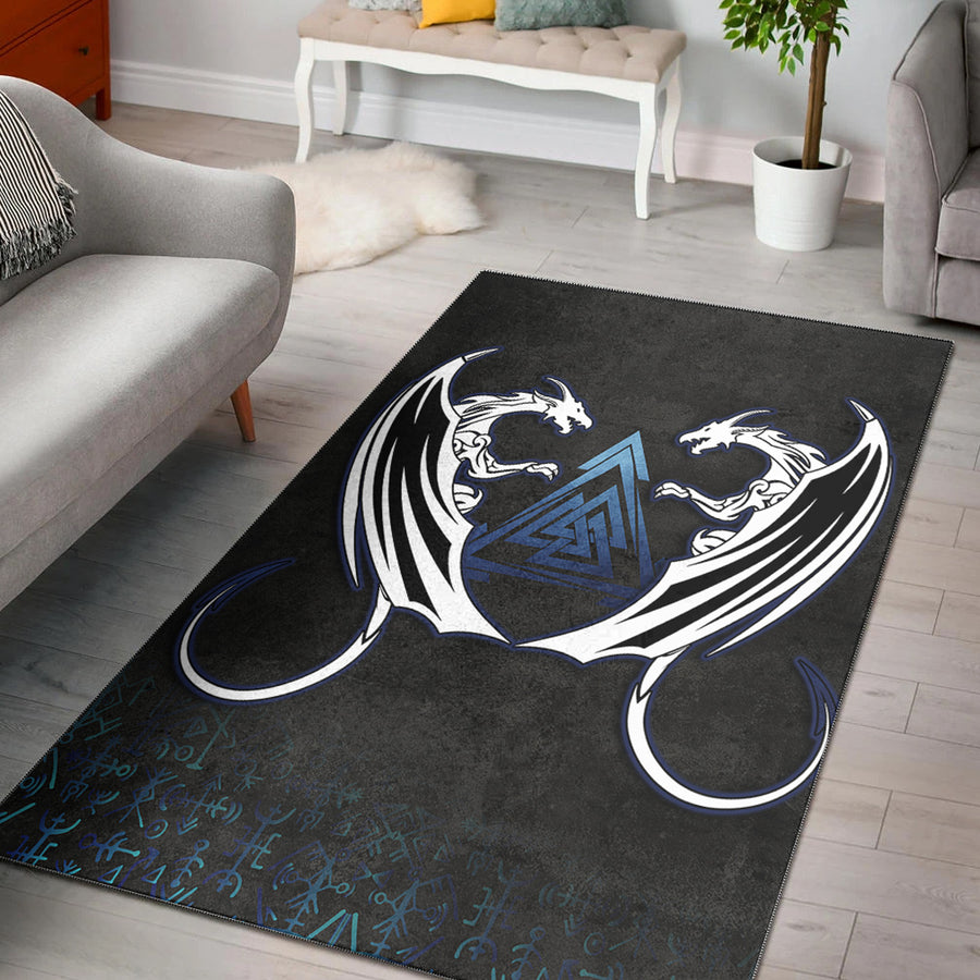 Tspinners Area Rug - Double Dragon Valknut Rune Circle Vegvisir Area Rug A35