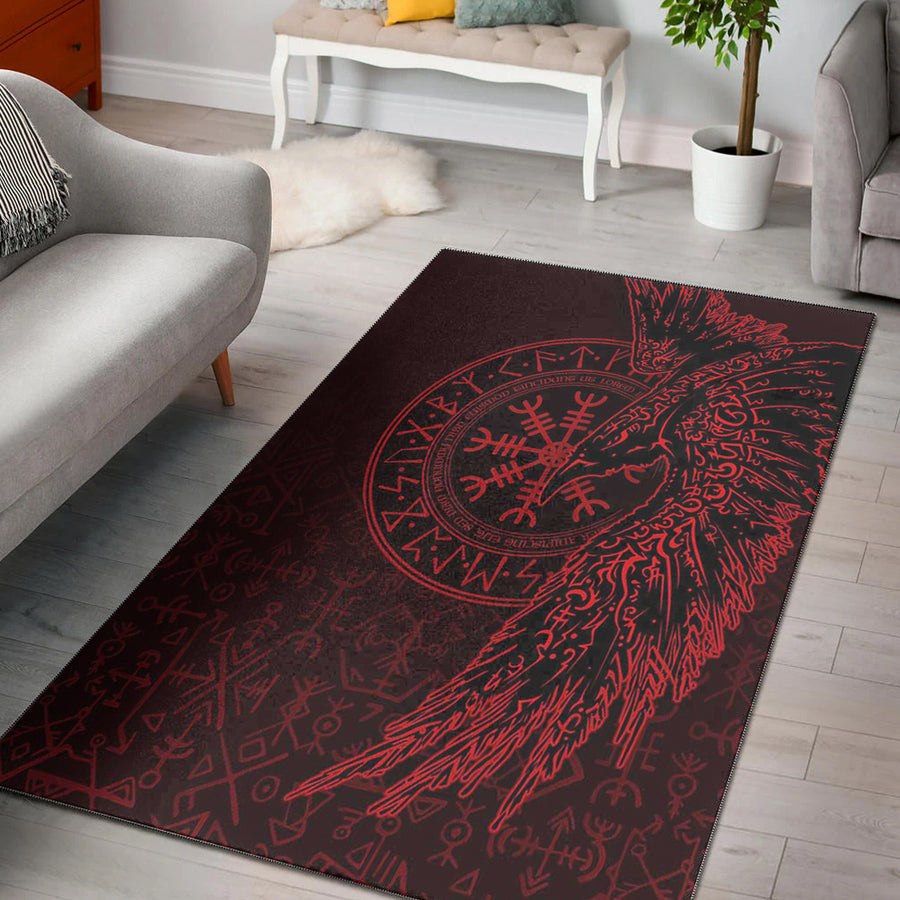 Tspinners Area Rug -Raven and Helm of Awe Red Area Rug A94