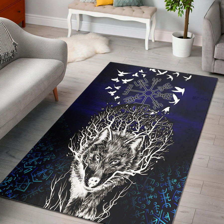 Tspinners Area Rug - Fenrir Raven Rune Helm of Awe Area Rug A35