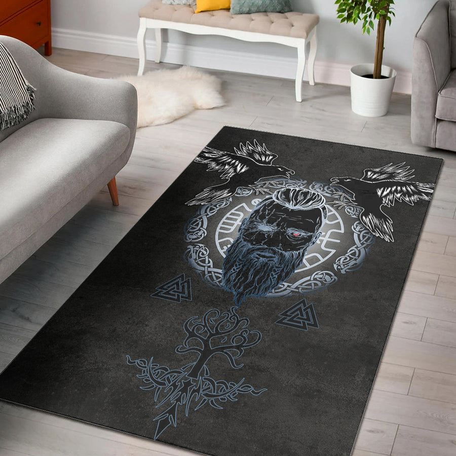 Tspinners Area Rug - Odin Hugin and Munin Valknut Yggdrasil White Rune Area Rug A35