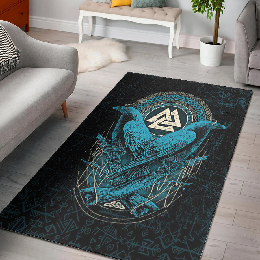 Tspinners Area Rug - Huginn and Muninn Valknut Cyan Style Area Rug A35