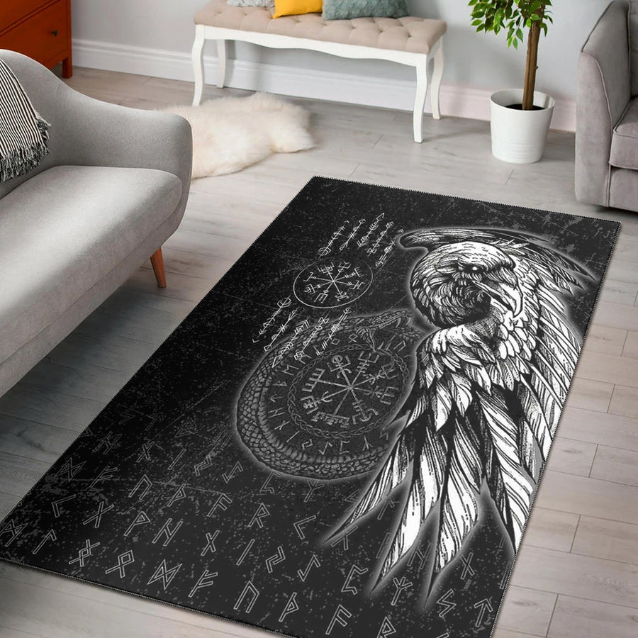 Tspinners Area Rug - Raven and Ourobos and Runes Area Rug A35