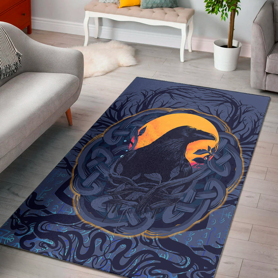 Tspinners Area Rug - Raven Celtic Yggdrasil and Runes Area Rug A35
