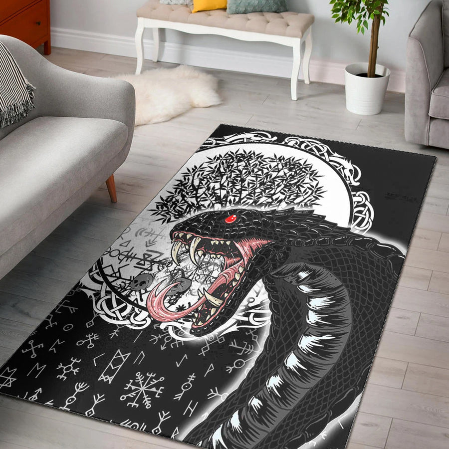 Tspinners Area Rug - Jomngandr and Yggdrasil Black and White Area Rug A35