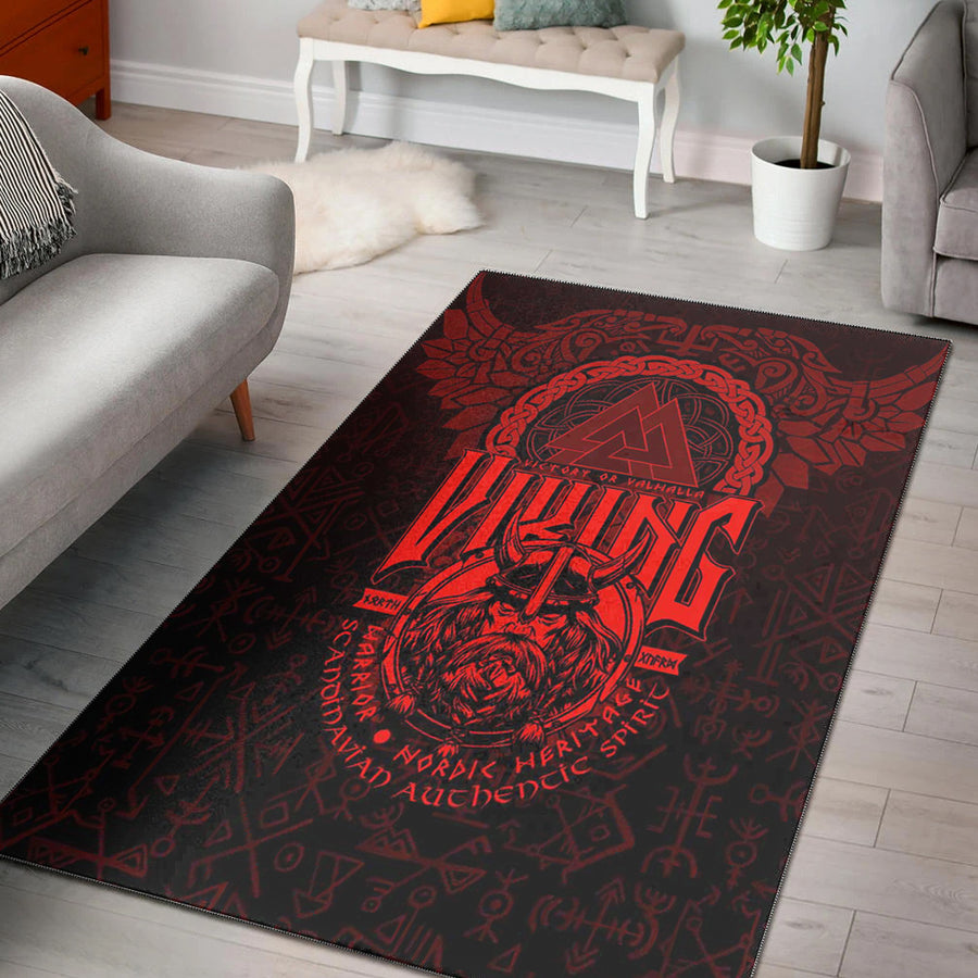 Tspinners Area Rug -Viking Warriors Valknut Red Area Rug A94