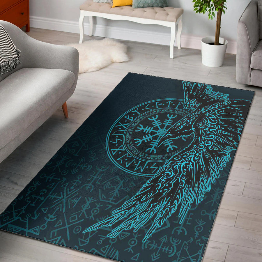 Tspinners Area Rug -Raven and Helm of Awe Cyan Area Rug A94