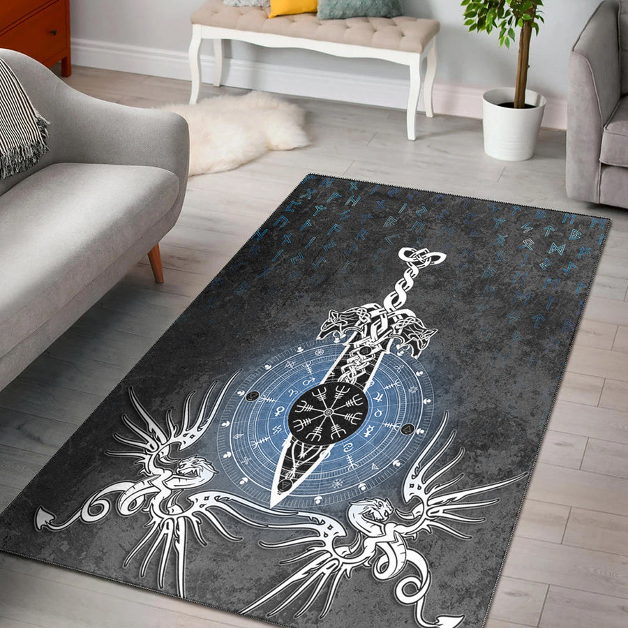 Tspinners Area Rug - Dragon Compass Magical Sword Rune Area Rug A35