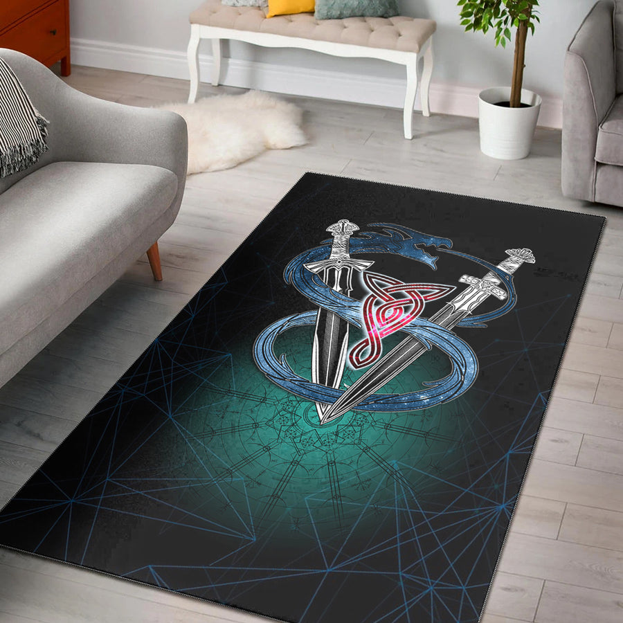 Tspinners Area Rug - Dragon Sword Vegvisir Magic Area Rug A35