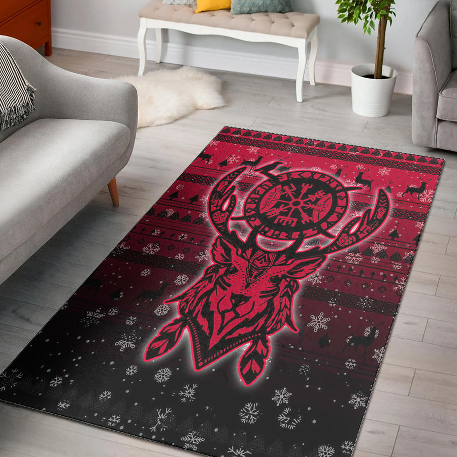 Tspinners Area Rug -Viking Reindeer Vegvisir Red Area Rug A94