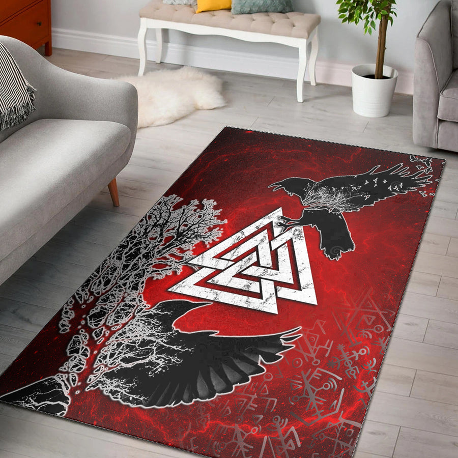 Tspinners Area Rug - Hugin and Munin Valknut Helm Of Awe Rune Area Rug A35