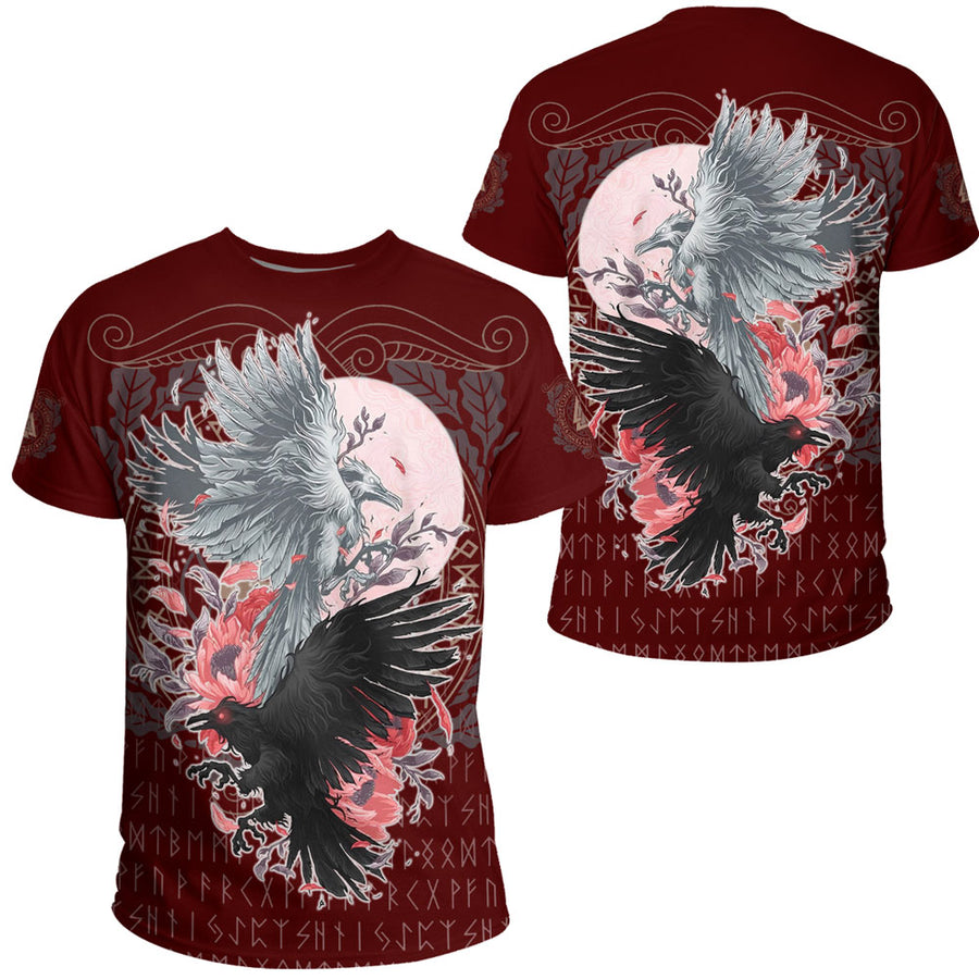 Tspinners Clothing -Raven Black and White Red Yggdrasil T-Shirt A35