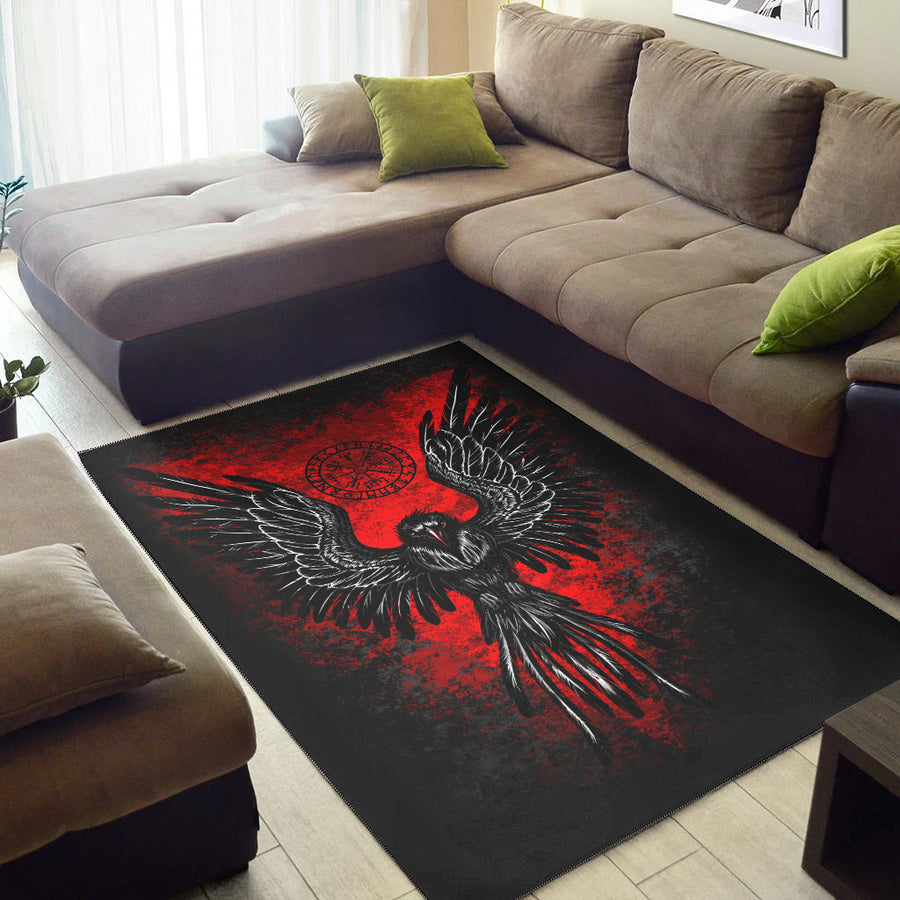 Tspinners - Viking Raven Vegvisir Blood Background Area Rug A35