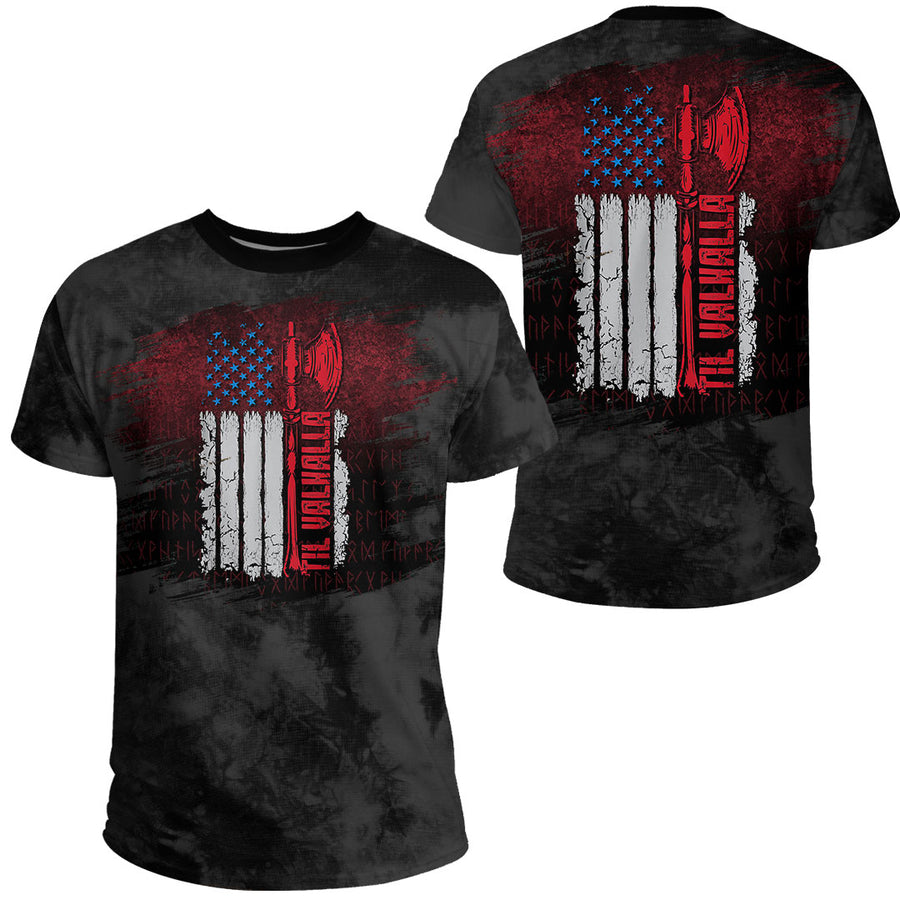 Tspinners - Vikings Til Valhalla Patriotic Viking Us Flag T-Shirt A7