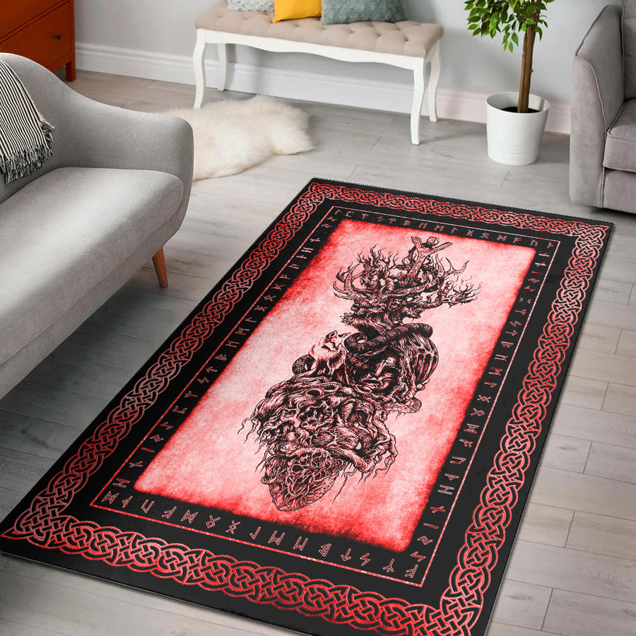 Tspinners Area Rug - Yggdrasil Heart Tattoo Red Area Rug A35