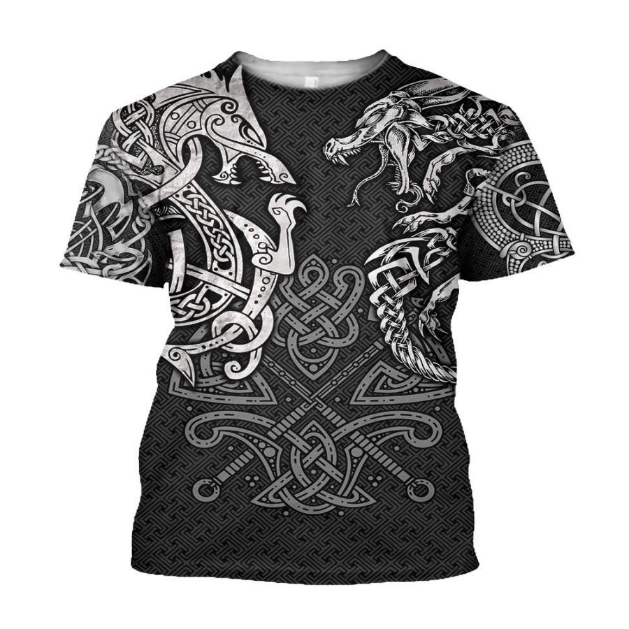 Tspinners Clothing - Viking Wolf And Dragon Tattoo T-Shirt