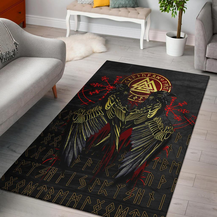Tspinners Area Rug - Vikings Valknut and Ravens Tattoo A7