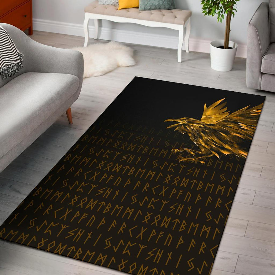 Tspinners Area Rug - The Raven Of Odin Rune, Gold A27