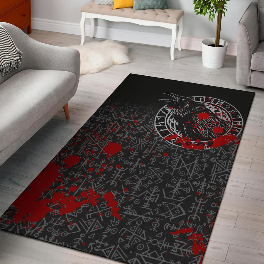 Tspinners Area Rug - Odin Raven Rune Futhark Blood A27