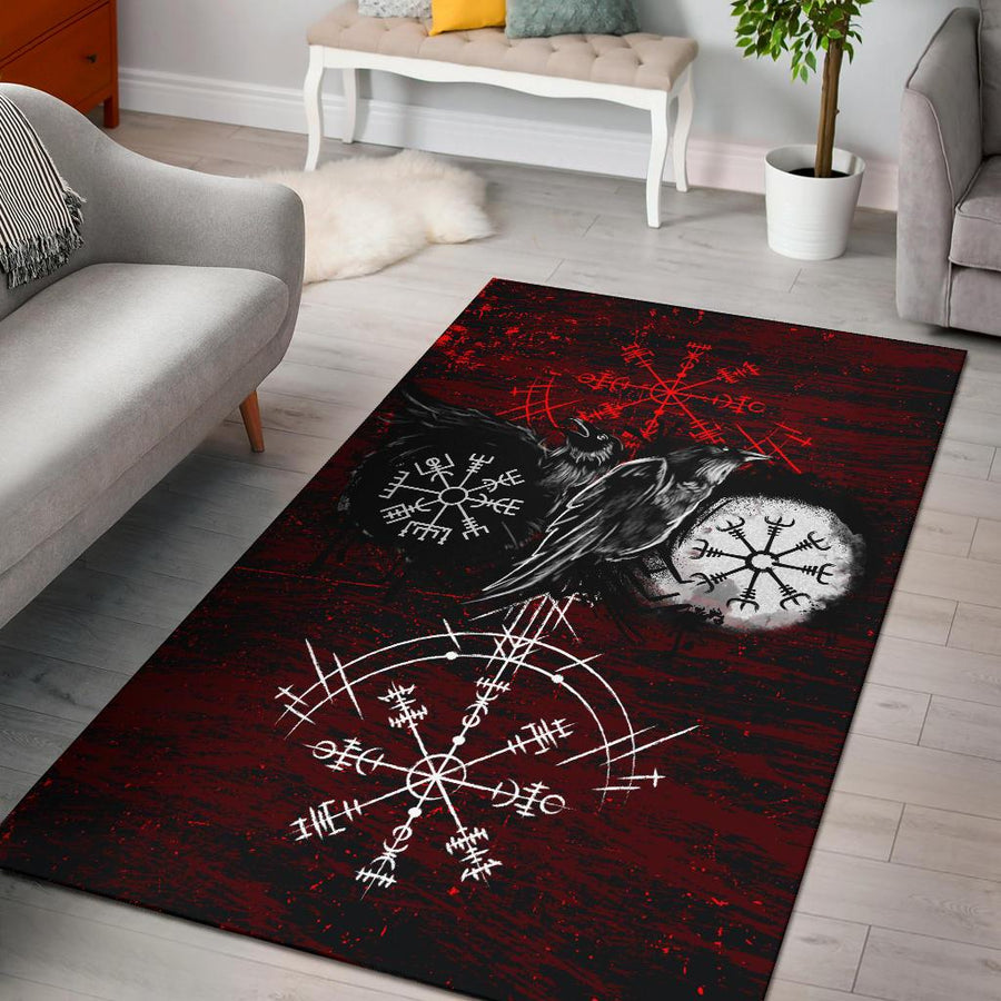 Tspinners - Area Rug Raven of Odin and Symbol Viking on Blood Background A27
