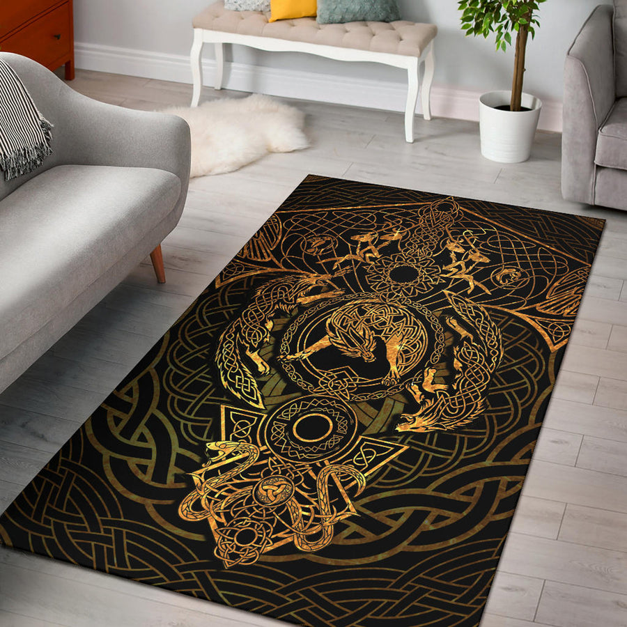 Tspinners Area Rug - Fenrir Tattoo Gold Area Rug A35