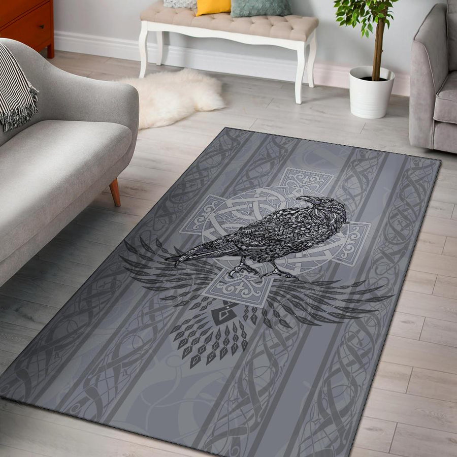 Tspinners Area Rug - Odin's Celtic Raven - Scandinavian Tattoo A27