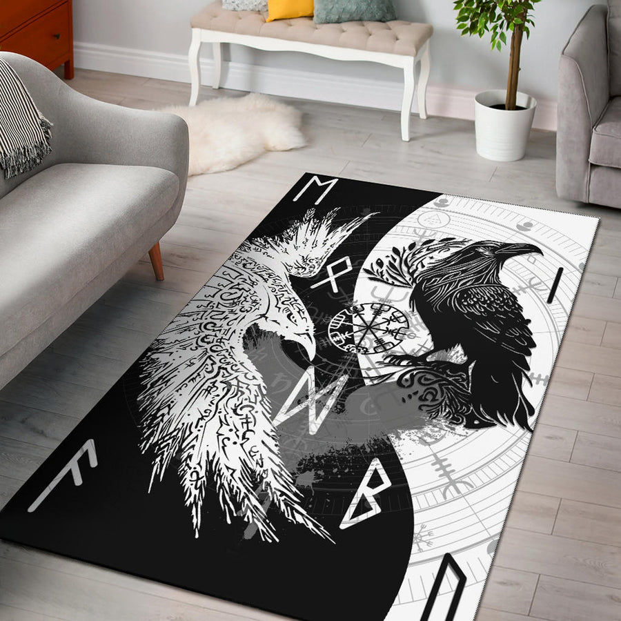 Tspinners Area Rug - Raven Viking Tattoo Ying Yang Style Area Rug A35
