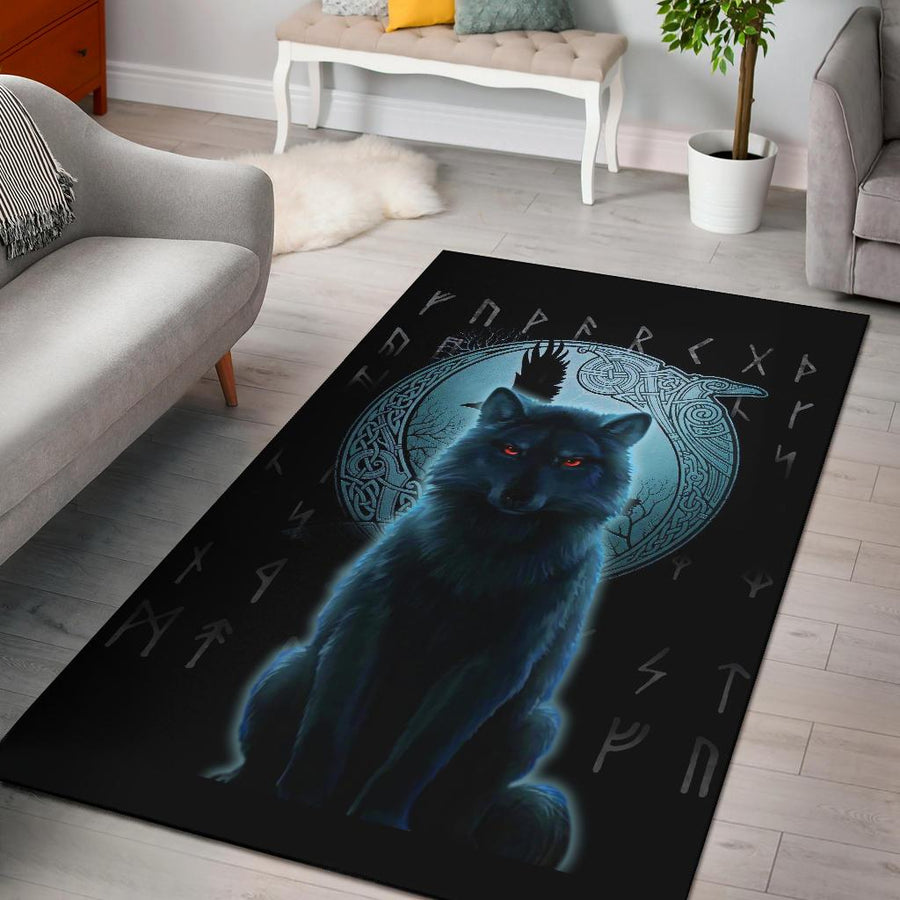 Tspinners Area Rug, Fenrir Viking Wolf And Moon A31