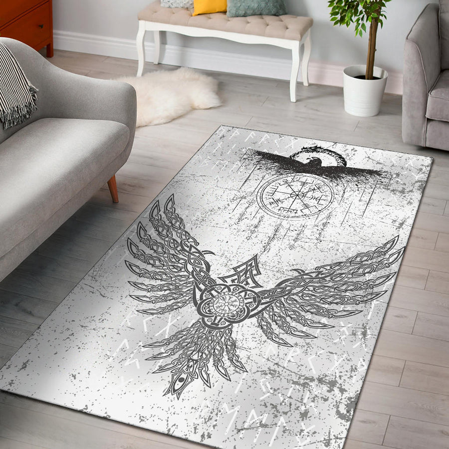 Tspinners Area Rug - Raven Midgard and Compass Viking Area Rug A35