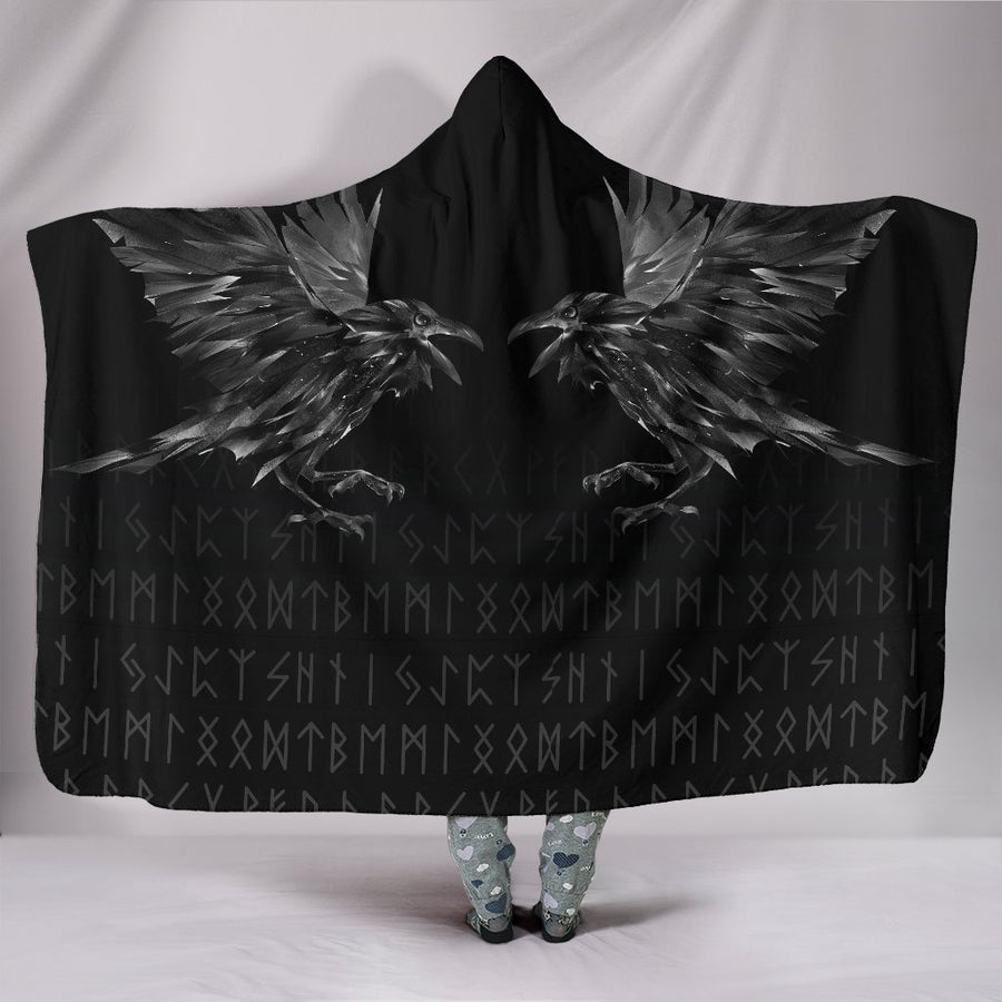 Tspinners Hooded Blanket - Odin Huginn and Muninn Rune A27