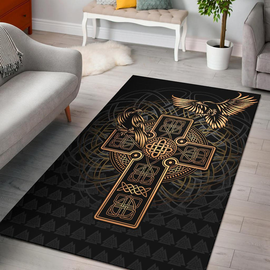 Tspinners Area Rug - Odin's Celtic Raven Tattoo A31