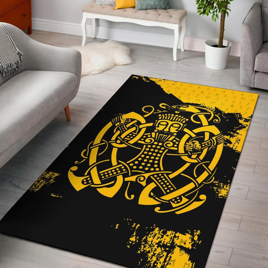 Tspinners Area Rug, Loki Bound Triskele Rune Gold A31
