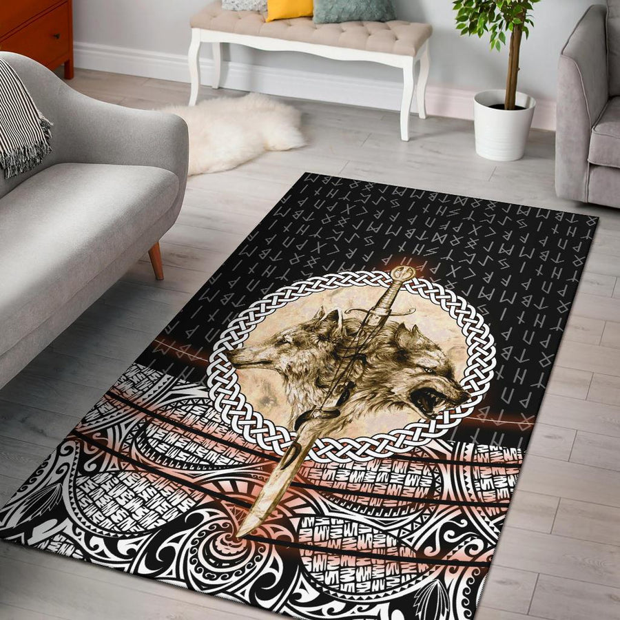 Tspinners Area Rug - Wolf and Vikings Tattoo 3D A27