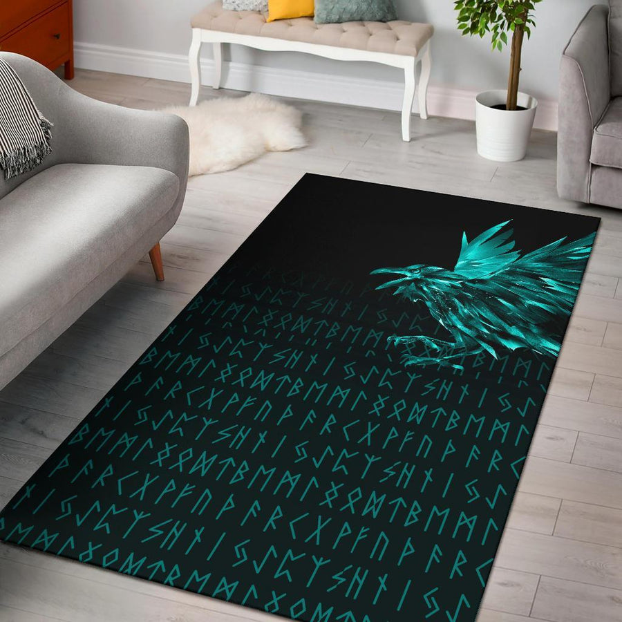 Tspinners Area Rug - The Raven Of Odin Rune Cyan A27