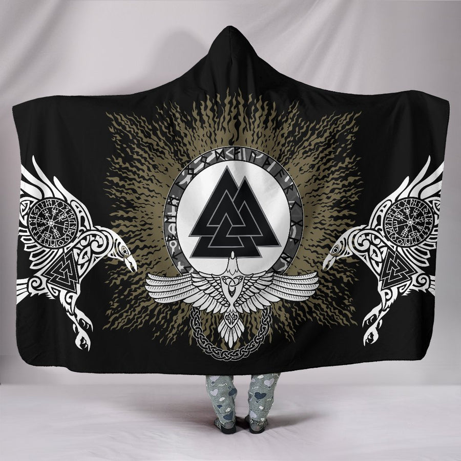 Tspinners - Hooded Blanket Raven,Valknut and Vegvisir A27