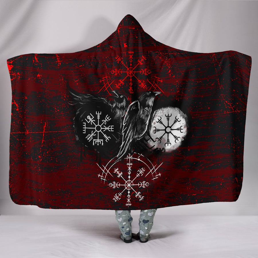 Tspinners - Hooded Blanket Raven of Odin and Symbol Viking on Blood Background A27