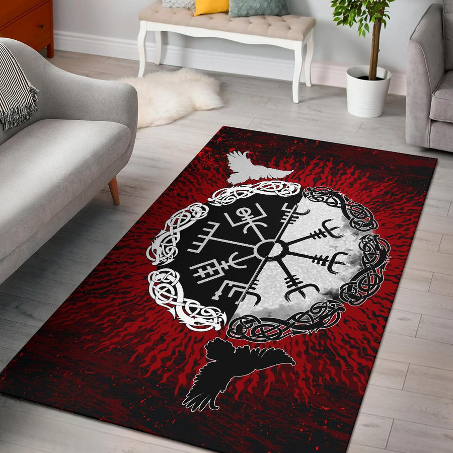 Tspinners - Area Rug Raven of Odin and Symbol Viking on Blood Background A27